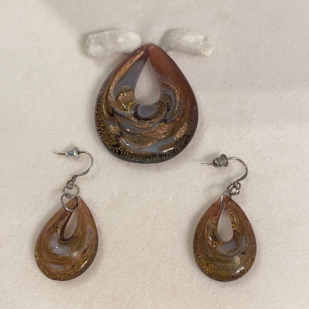 Purple Murano Glass Pendant and Earrings